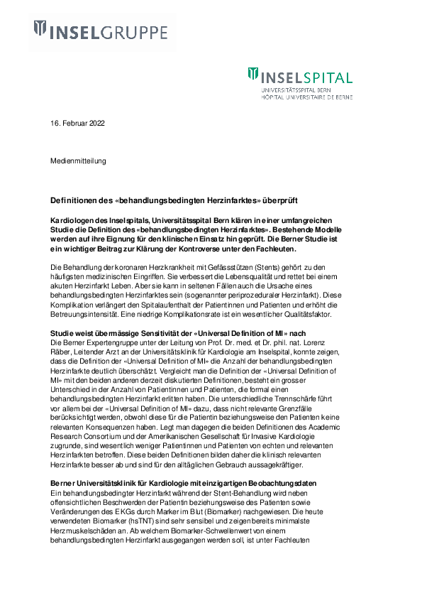 Definitionen des «behandlungsbedingten Herzinfarktes» überprüft